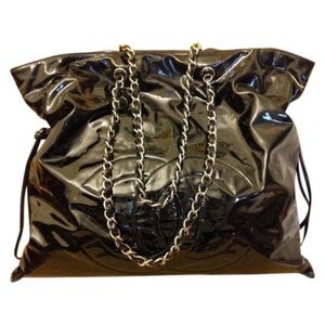 WOW POSHMARK - AUTHENTIC CHANEL EXTRA LARGE Black Patent Leather Cabas Bag Tote